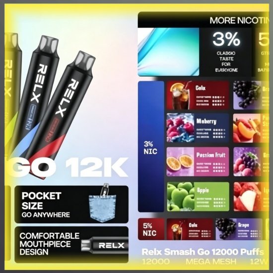 Relx Smash Go 12000 Puffs 一次性電子煙|高口數多口味拋棄式電子菸,台灣熱賣款